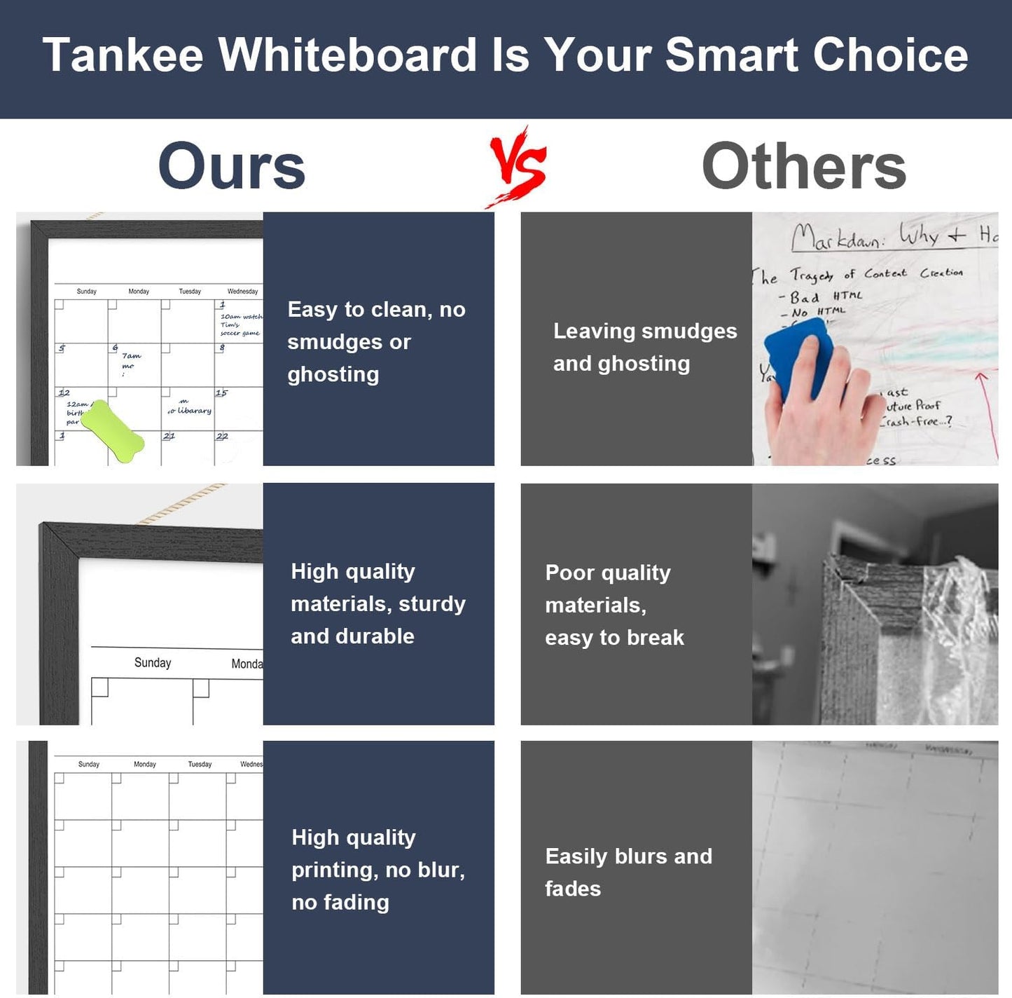 Calendar Whiteboard for Wall, TANKEE 17x13 Inches Whiteboard Calendar Cork Board Combo, Small Magnetic White Board with Wood Framed, Hanging Dry Erase Board for Kitchen Home Office School Planner