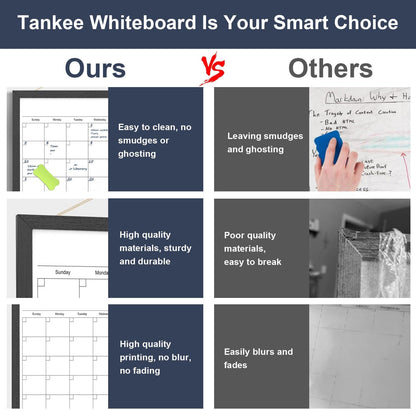 Calendar Whiteboard for Wall, TANKEE 17x13 Inches Whiteboard Calendar Cork Board Combo, Small Magnetic White Board with Wood Framed, Hanging Dry Erase Board for Kitchen Home Office School Planner