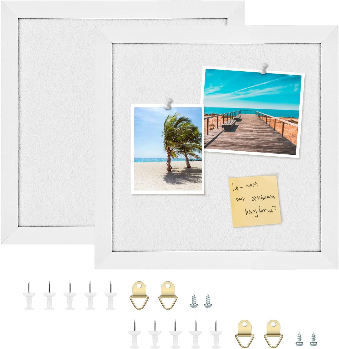 Cork Board Bulletin Board, Cork Boards for Walls with Felt, Small Corkboard with White Frame, Decorative Hanging Pin Board for Home School Office, Vision Board, 11.8x11.8 inches White 1pc