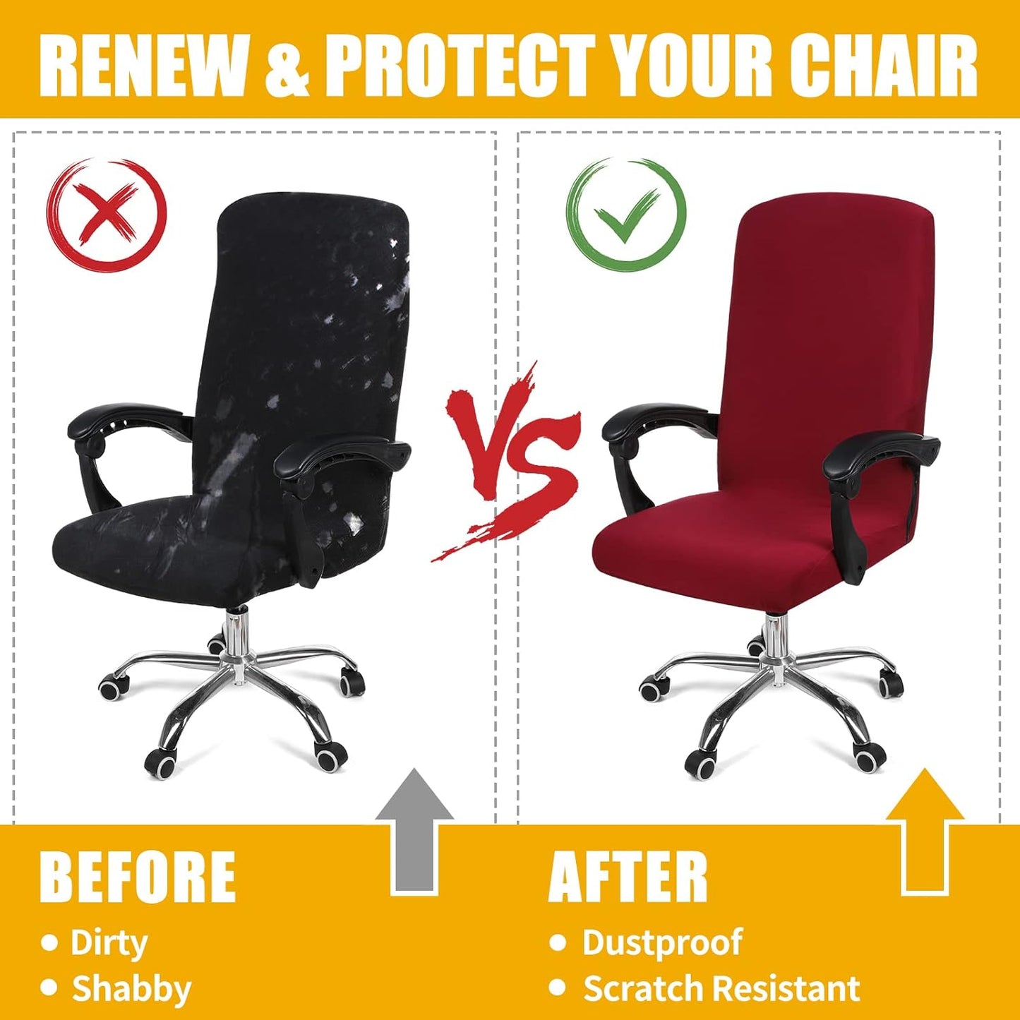 Smiry Stretch Printed Office Chair Armrest Covers, 2 Pcs Soft Fit Removable Washable Computer Desk Chair Arm Covers Protector, Black