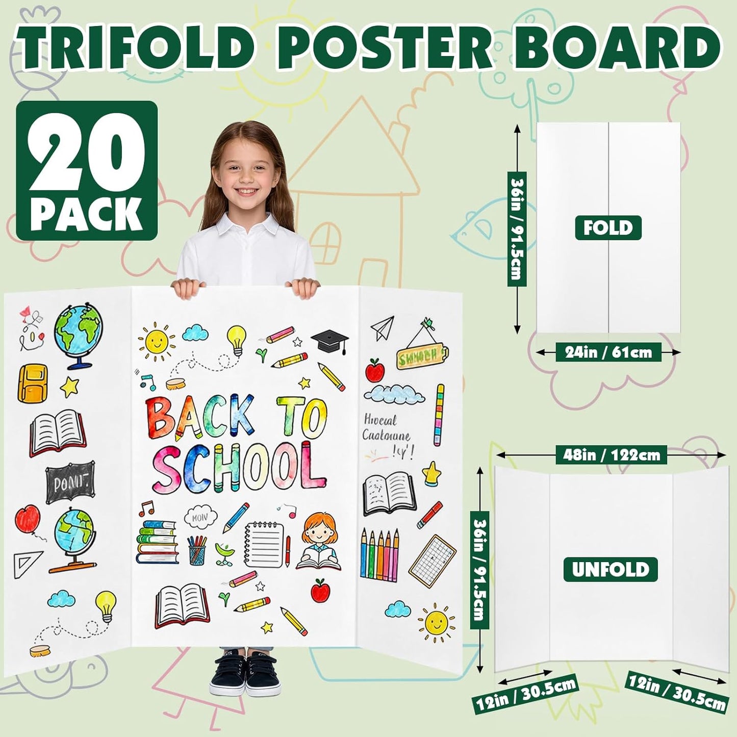 10 Pack Trifold Poster Board, 36in x 48in Corrugated Project Board, White Presentation Board, Trifold Display Board for School Project, Business Presentation, Science Fairs, Event Display
