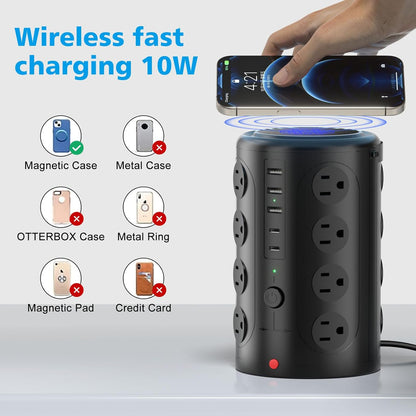 Tower Power Strip Surge Protector with 16 Outlets and 5 USB Ports (2 USB-C), 6FT Extension Cord with Multiple Outlets,Heavy Duty Charging Station,Home Office Dorm Room Essentials. No Wireless Charging