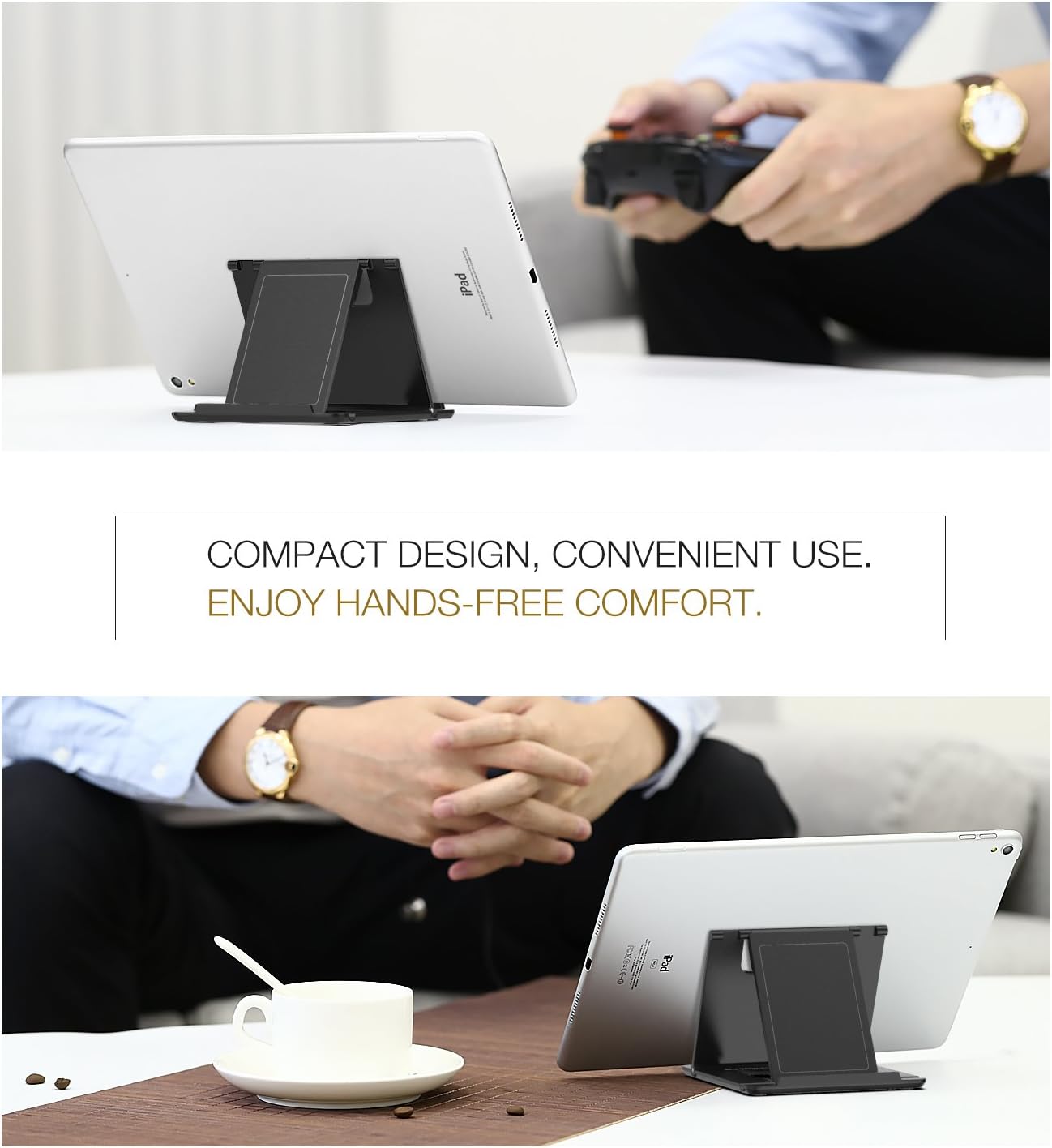 MoKo Phone/Tablet Stand, Foldable Tablet Holder Compatible with iPhone 17/17 Air/17 Pro/17 Pro Max, iPhone 16/Pro/Pro Max/Plus, iPhone 15/Pro/Pro Max/Plus, iPhone 14/Pro/Pro Max/Plus, Black