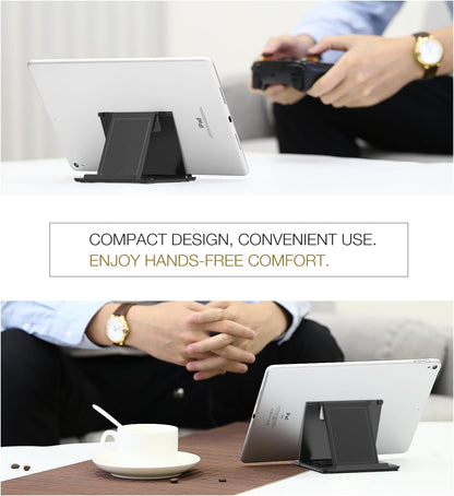 MoKo Phone/Tablet Stand, Foldable Tablet Holder Compatible with iPhone 17/17 Air/17 Pro/17 Pro Max, iPhone 16/Pro/Pro Max/Plus, iPhone 15/Pro/Pro Max/Plus, iPhone 14/Pro/Pro Max/Plus, Black