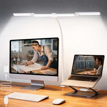 LED Desk Lamp for Office Home, 3 Head Adjustable Computer Monitor light Bar Stepless Dimming, Eye Caring Architect Desk Lamp Table Lamp Clip on Desk Light with Clamp for Reading Study Workbench Black