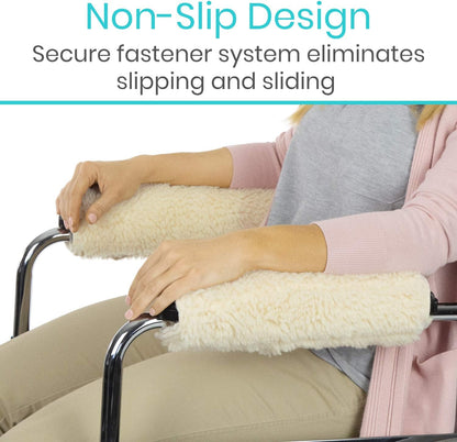 Vive Wheelchair Armrest Pads (2 PCS) - Memory Foam Sheepskin Cushion Accessories for Transport Electric Wheel Chair Arm Rests - for Adults, Seniors, Handicapped - Soft Support for Office Chair