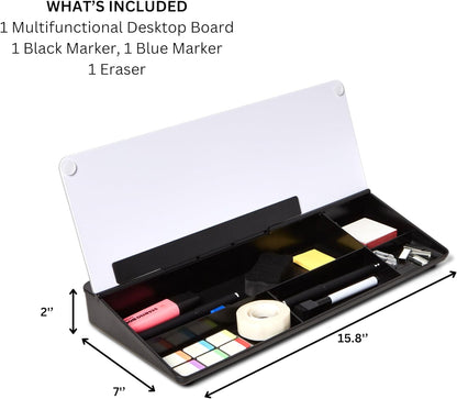 GAROOD Desktop Whiteboard with Storage Desk White Board Desk Board Glass White Board with Stand Home Office Organizer Phone Holder 15.8X7X2 inches