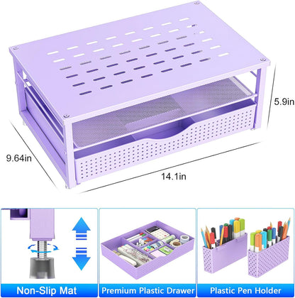 gianotter Monitor Stand Riser, Office Desk Shelf Organizer, Desk Organizer with Drawer and Pen Holder, 2-Tier Computer Stand, Office Organization (Ink)