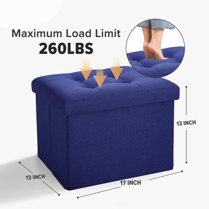 LINMAGCO Ottoman Storage Ottoman with Storage Small Foot Rest Stool Under Desk Stool Short Folding Footrest Linen Cloth Dark Gray 16X12X12IN