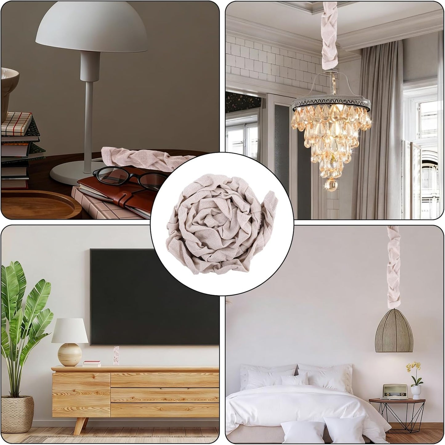Fabric Cord Cover, 180x14cm/70.9x5.5in Linen Cable Sleeve for Chandelier Chain Lamp Wires TV Cords & Home Cable Management