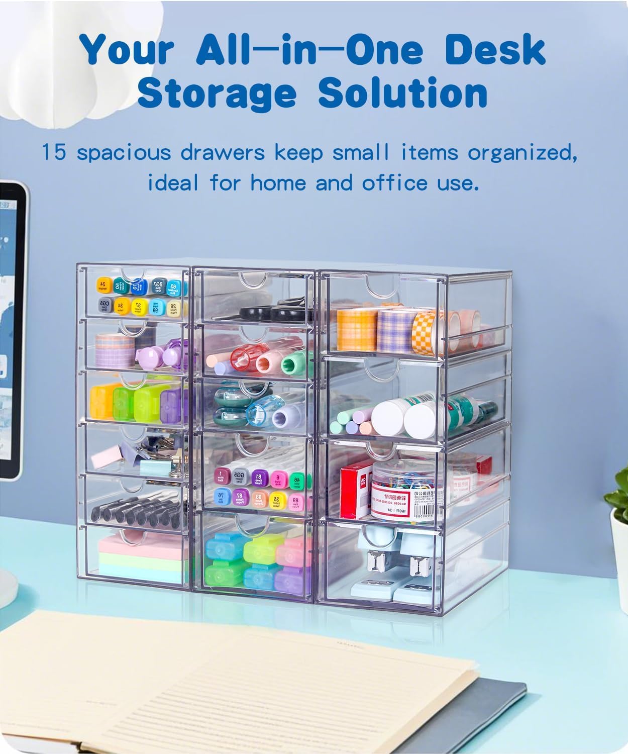 VZKAH Acrylic Organizer with Drawers | 20 Drawers 4 Sets | Desk Organizer and Storage, Clear Makeup Organization, For Office/Art Supply/Craft Storage and Organization