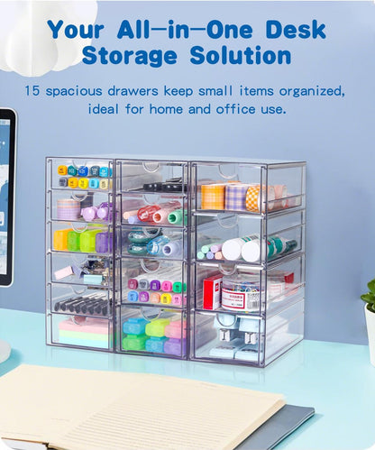 VZKAH Acrylic Organizer with Drawers | 20 Drawers 4 Sets | Desk Organizer and Storage, Clear Makeup Organization, For Office/Art Supply/Craft Storage and Organization