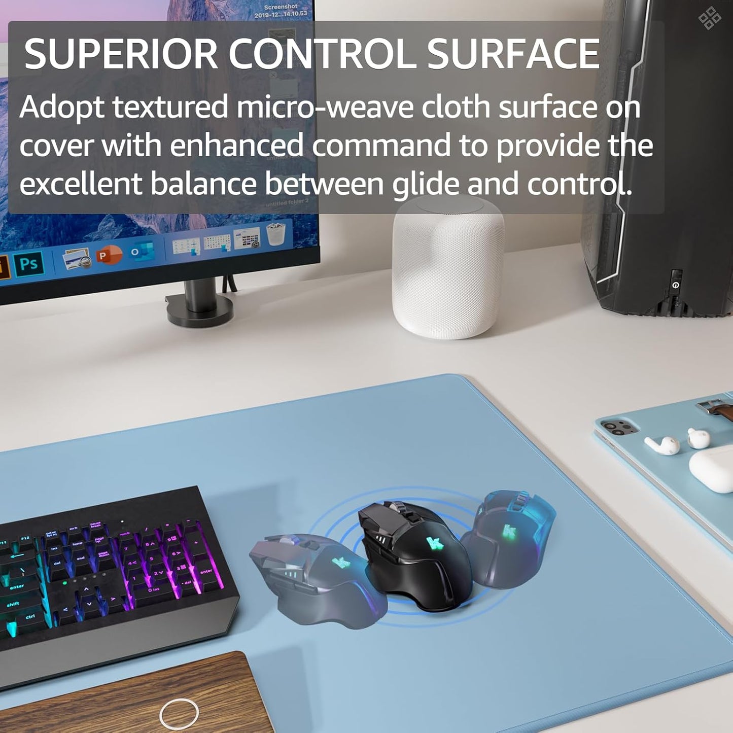 KTRIO Large Gaming Mouse Pad Desk Mat, Superior Micro-Weave Cloth for Precise Mouse Control, Non-Slip Rubber Base, Stitched Edges, Water-Resistant, for Gamer, Office & Home, 31.5" x 11.8" inches