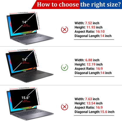 PYS Laptop Privacy Screen 14 Inch 16:10 for Lenovo HP Dell - Removable Laptop Computer Screen Privacy Shield - Anti Glare & Blue Light Laptop Screen Filters for Eye Protection