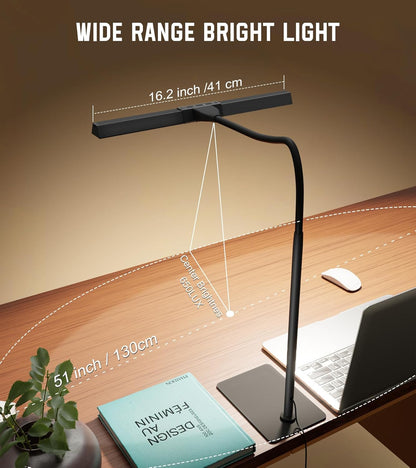 Desk Lamp with Clamp, Eye Caring LED Desk Lamp for Home Office with Gooseneck, Clip on Light with 3 Color Modes for Working, Reading, Drawing