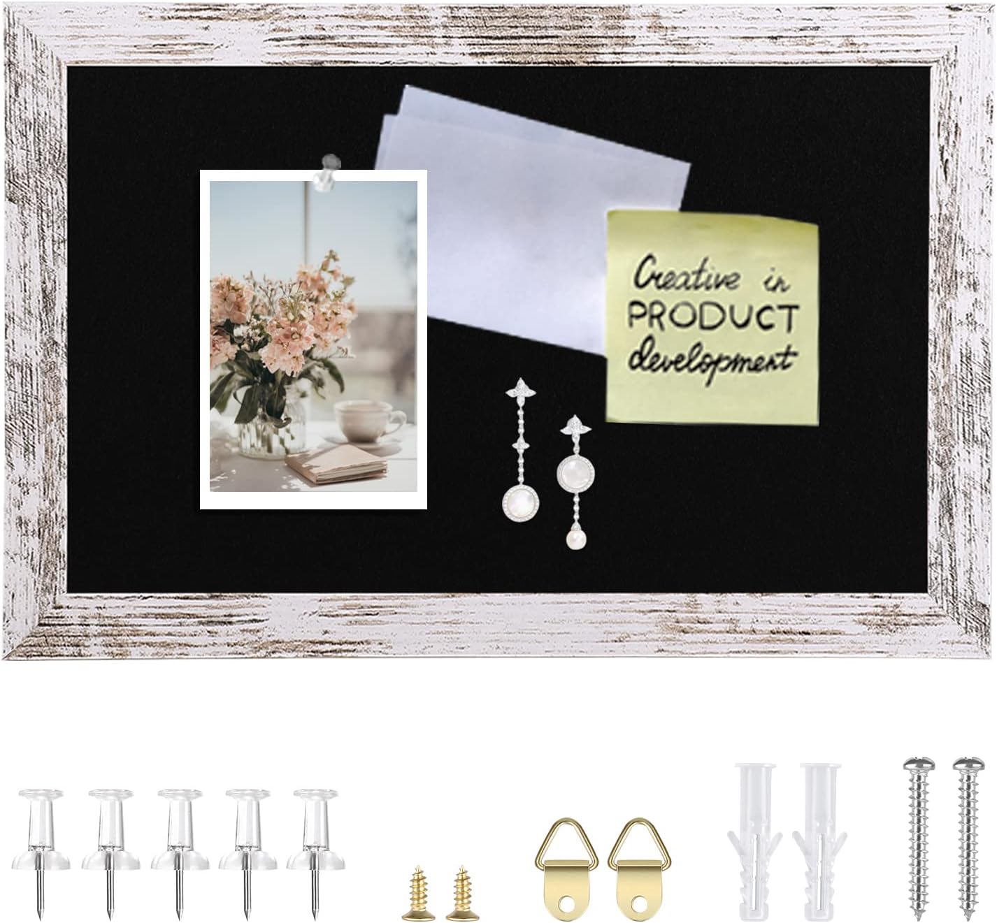 Cork Board Bulletin Board, 11.8x8.6 inches Mini Decorative Hanging Framed Cork Boards for Walls, Pin Board Vision Board for School Home Office, Bulletin Board with Wooden Frame(2230,WH,1p)