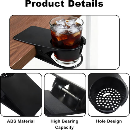 1 Pack Black Drinking Cup Holder Clip, Desk Cup Holder Table Edge Clamp, Office Accessories for Home/Office