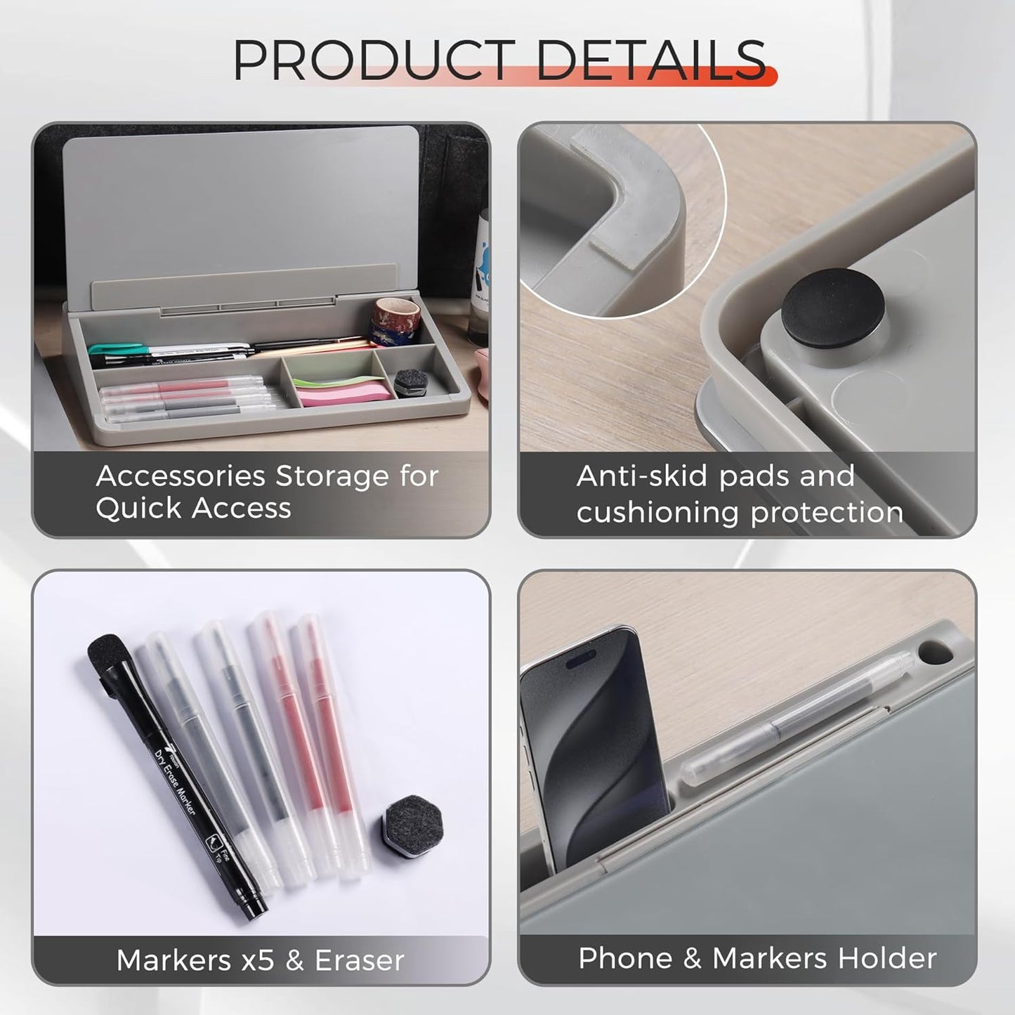 TOWON Small Compact Glass Desktop Whiteboard with Storage – 12 x 7 in Dry Erase Board for Desk, Home Office, School | Includes 5 Markers, Eraser & Holder | Space-Saving Organizer, Aesthetic Rose Gold