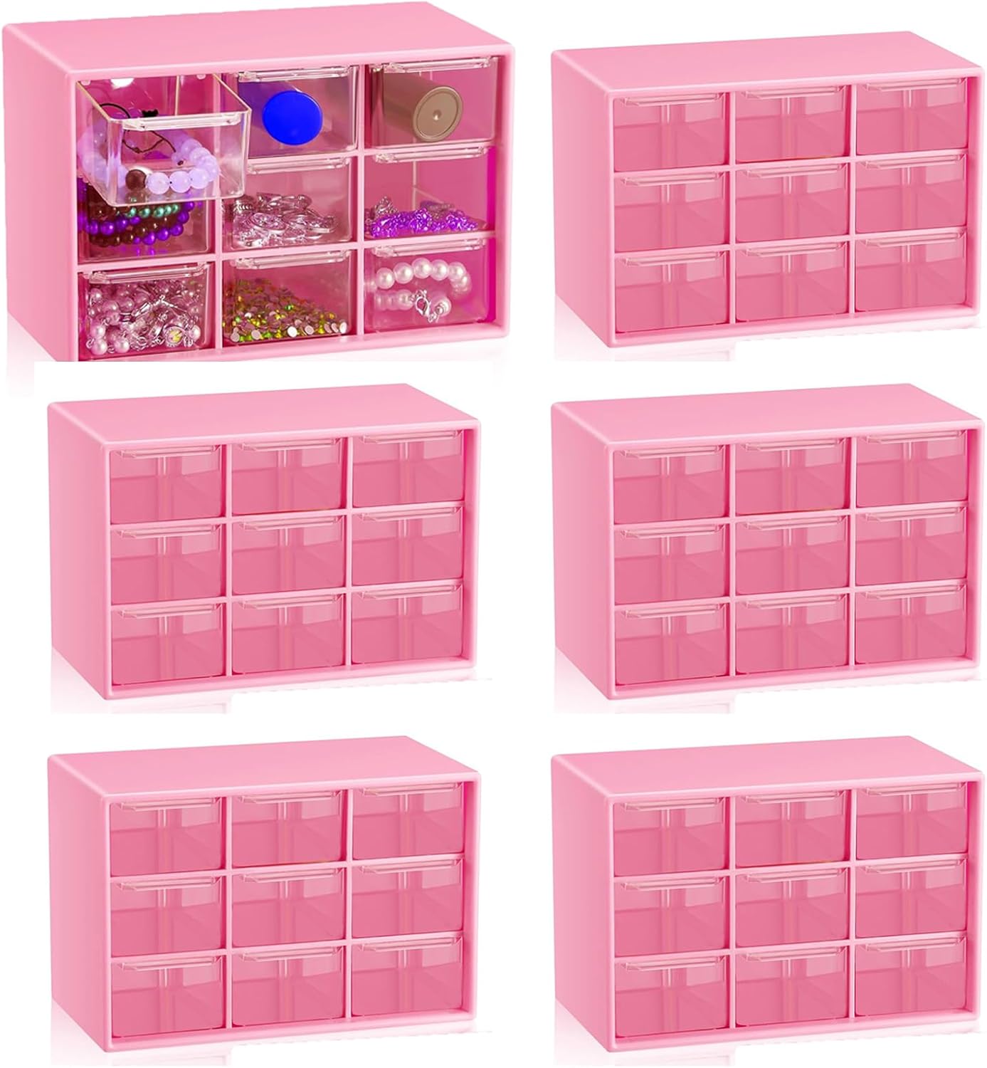 Small Drawer Organizer for Desk, 7.1" x 3. 8" x 4.6" Mini Desktop Drawer Organizer with 9 Clear Drawers, Plastic Desktop Craft Storage Box for Desk Office School Home (White)