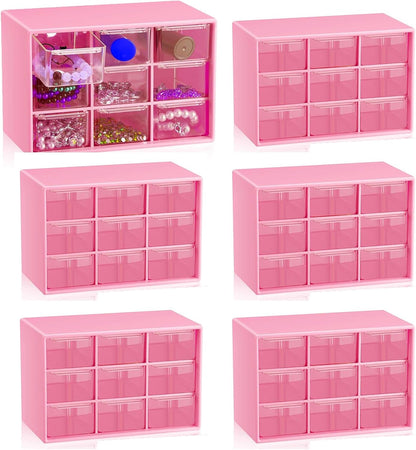 Small Drawer Organizer for Desk, 7.1" x 3. 8" x 4.6" Mini Desktop Drawer Organizer with 9 Clear Drawers, Plastic Desktop Craft Storage Box for Desk Office School Home (White)