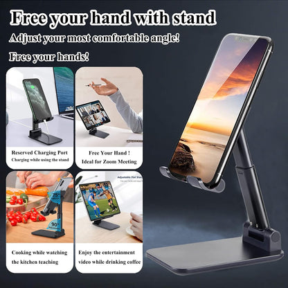 Meetuo 2 Pcs Cell Phone Stand, Adjustable Angle Height Phone Stand for Desk, Fully Foldable/Portable Phone Holder, Compatible with iPhone 17/16/15/14/13/12/Smartphones