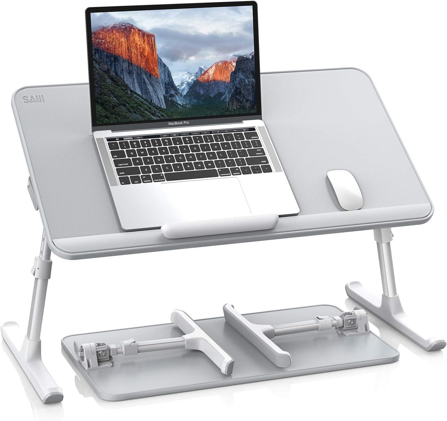 SAIJI Leather Lap Desk Laptop Bed Tray Table, Adjustable Laptop Stand for Bed, Portable Lightweight Standing Desk for Writing Eating Reading Couch Sofa Floor for Adults Kids (20.5"*11.8",Gray)