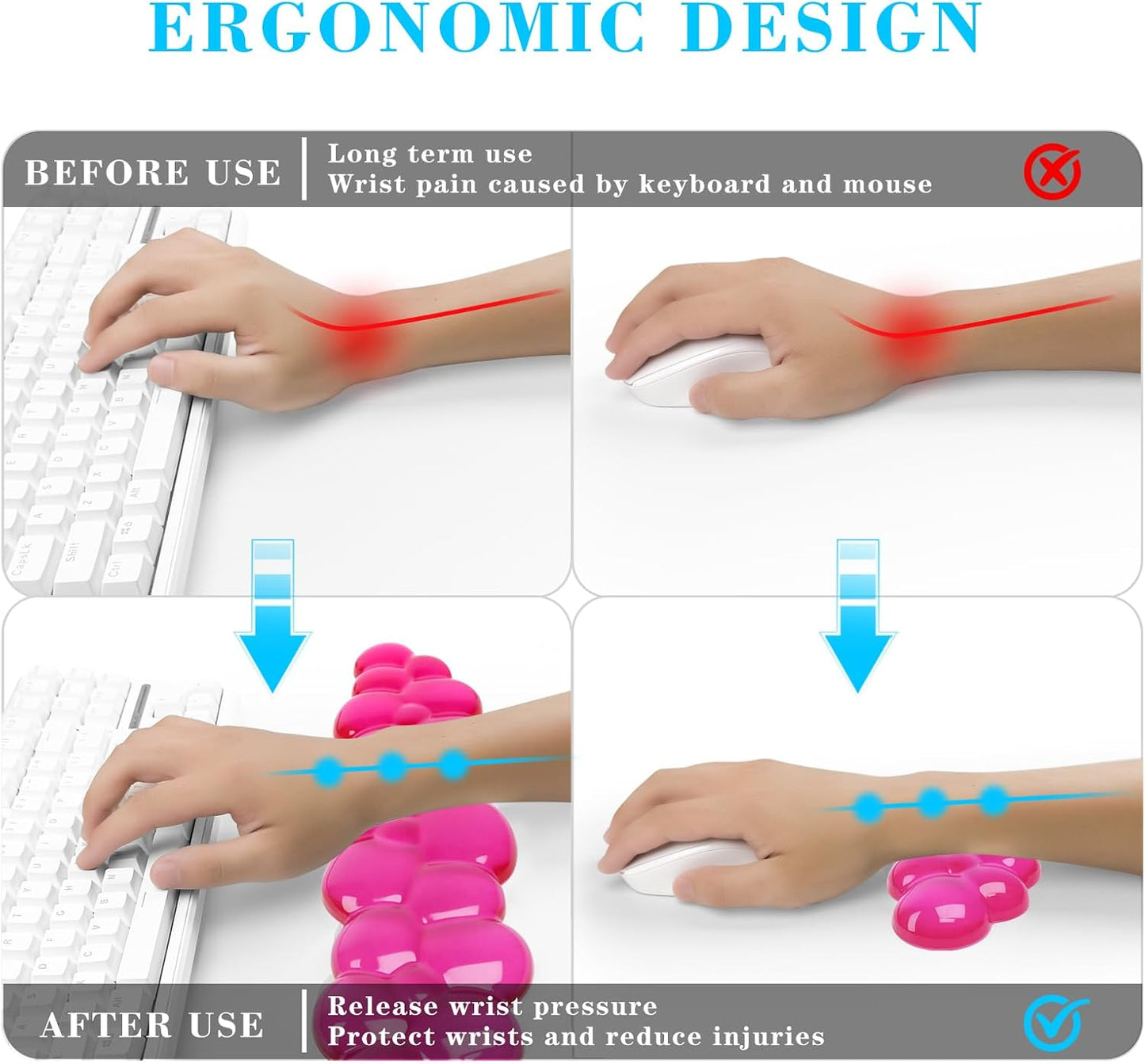 Gel Cloud Keyboard and Mouse Wrist Rest, Cute Wrist Support and Arm Support Keyboard Rest for Keyboard and Mouse Typing Pain Relief，Suitable for Office/Computer/Laptop/Gaming（White）