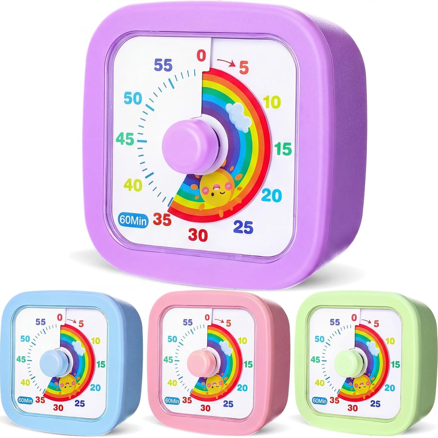 AmazingSpark 4 Pack Visual Timer 60 Minute Countdown Timer Colored Countdown Clock for Homeschool Supplies Study Tool, Classroom Home Office Time Management Tool(Gradient,Pink, Blue, Yellow, Green)