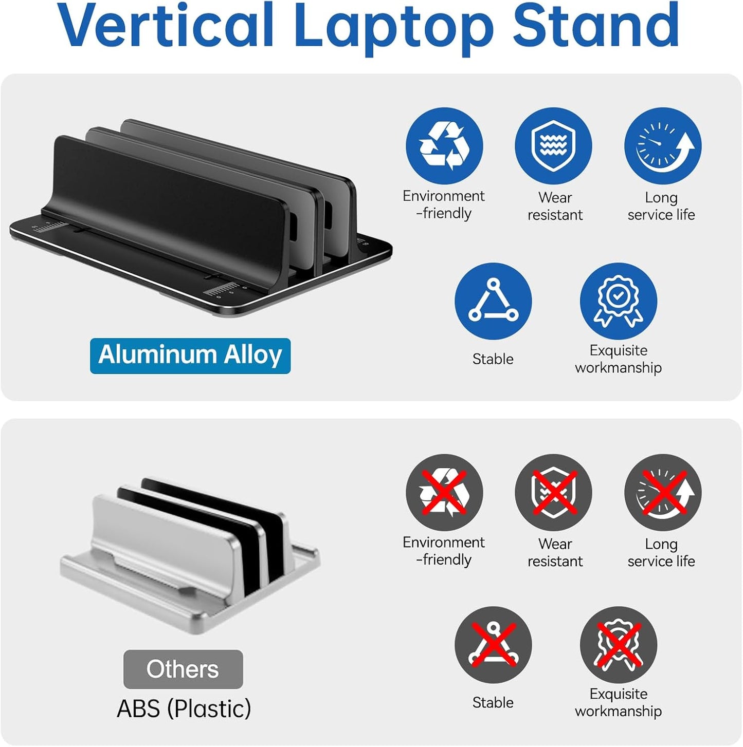 Vertical Laptop Stand for Desk Aluminum Book Holder with Adjustable Double Slot Desktop Accessories for MacBook Pro/Air Gaming Laptops, Black