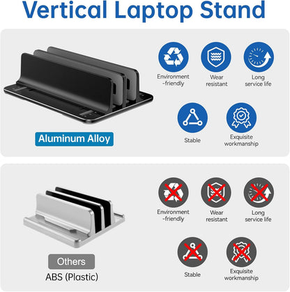 Vertical Laptop Stand for Desk Aluminum Book Holder with Adjustable Double Slot Desktop Accessories for MacBook Pro/Air Gaming Laptops, Black