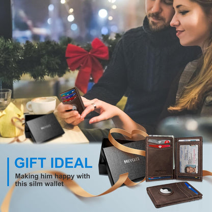 miyozi Airtag Slim Leather Wallet for Men - 12-Card Capacity, Magnetic Closure, Money Clip & Simplified Bill Compartment, RFID Blocking (4.3" x 3.0") | Gift Boxed