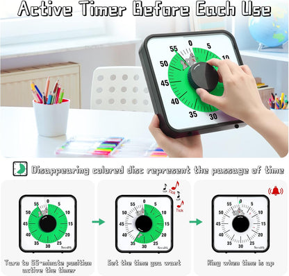 Secura Home 60-Minute Visual Timer, 7.5 Inch Oversize Countdown Timer Clock for Kids and Adults, Durable Mechanical Time Management Tool with Magnetic Backing （Dark Green）