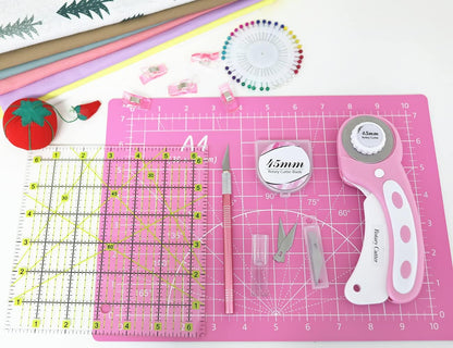 Headley Tools Rotary Cutter Set - 45mm Fabric Cutter, 5 Extra Rotary Blades, A3 Cutting Mat, Quilting Ruler and Sewing Clips, Craft Knife Set, Ideal for Crafting, Sewing, Patchworking, Purple