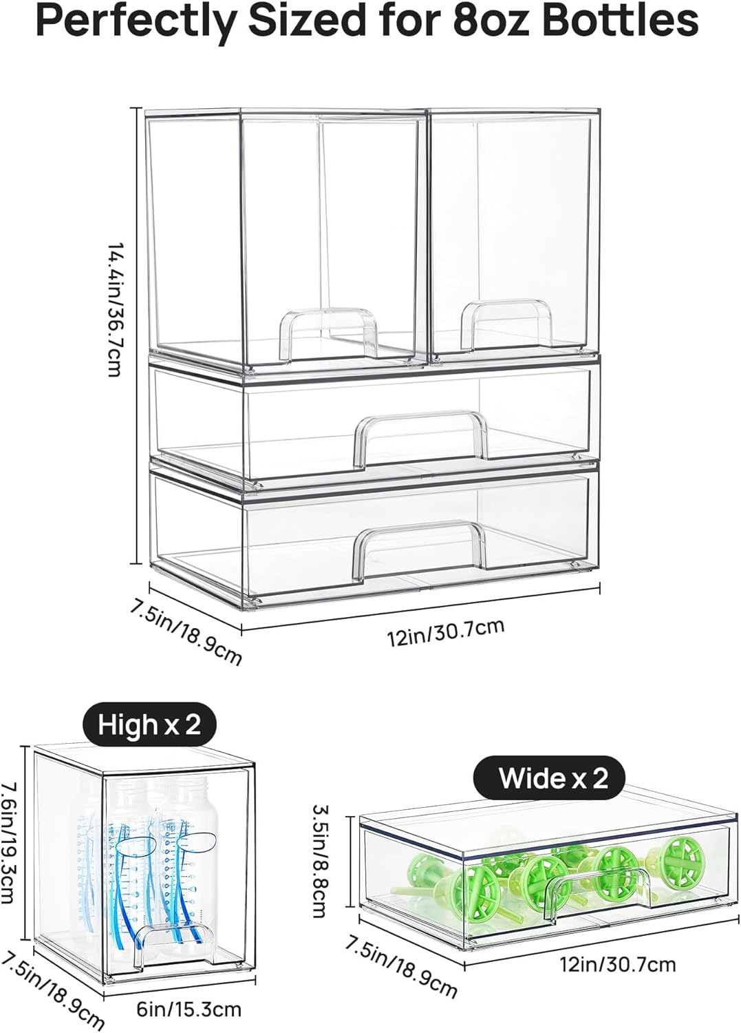 Vtopmart Stackable Storage Drawers Set of 3,Clear Plastic Organizer Bins for Makeup, Cosmetics, Beauty Supplies,Ideal for Vanity, Bathroom,Cabinet,Pantry Organization