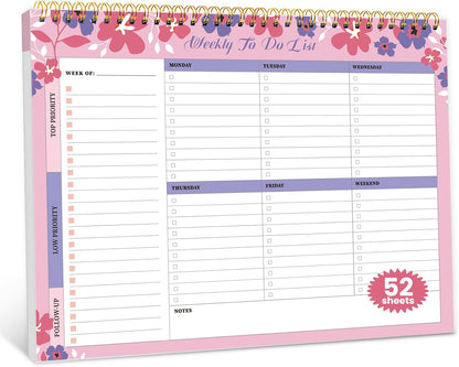 Weekly To Do List Notepad with 52 Undated Sheets（8.5"×11"）- Undated Weekly Planner Notepad for Office Desk Accessories and Supplies - Midnight Lilac