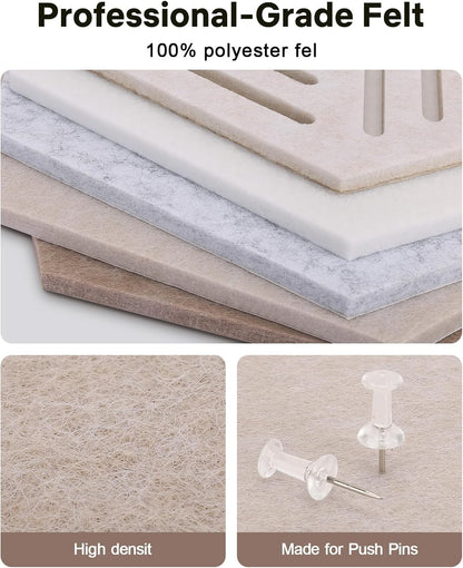 Hexagon Cork Board Alternative 10 Pack Felt Bulletin Board Tiles for Wall Decor, 12" Self-Adhesive Frameless Pin Board with 50 Push Pins for Office, Classroom, Home, Vision Board, Message Center