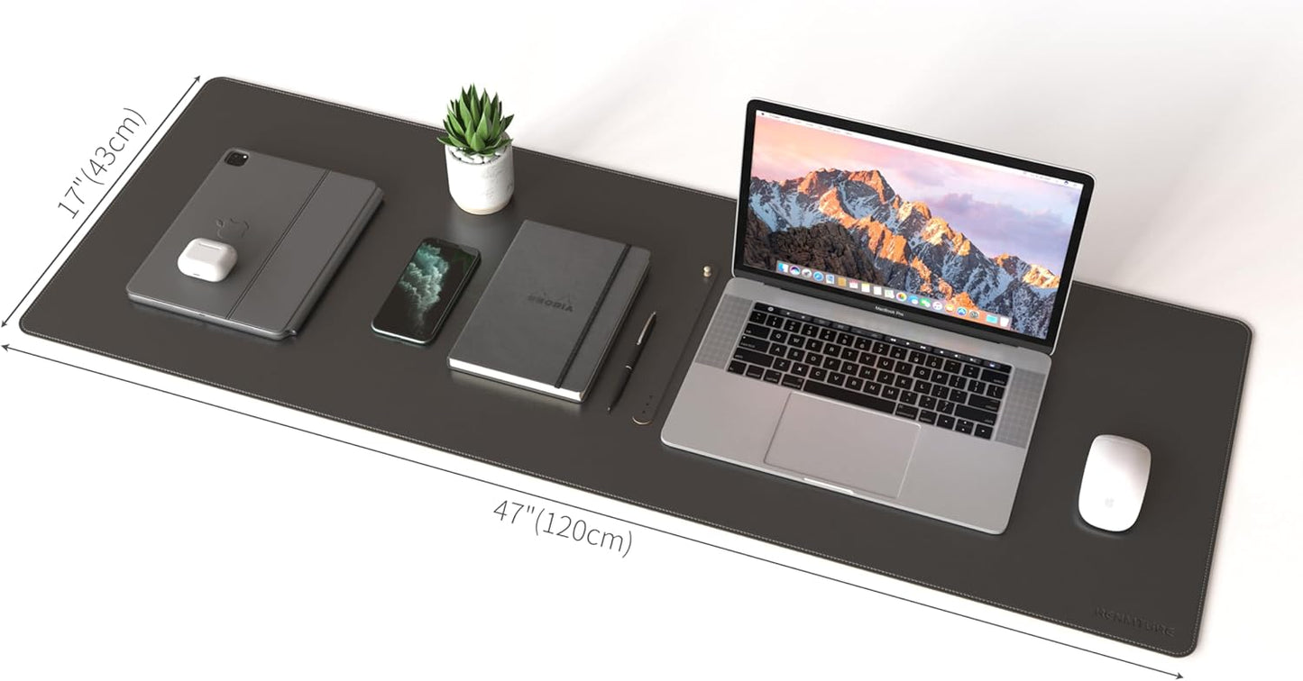 RENMTURE Dual-Sided Mouse Pad, Natural Cork & PU Leather Large Desk Pad for Office and Home Work, Desk Protector Non-Slip, Waterproof, Easy Clean (Olive Green, 32"x16")