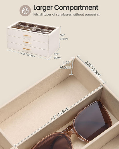 Lolalet Sunglasses Organizer for women, Multi Eyewear Storage Box with Drawer, Glasses Case Display Holder with Clear Top