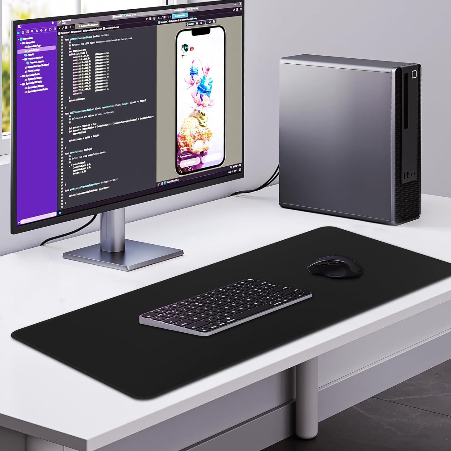 HGWALP Black Topographic Large Gaming Mouse Pad Extended XXL(900 * 400 * 3MM) Mouse Mat Long Desk Pad with Stitched Edges for Keyboard Home Office Gaming Work Big Desk Mat