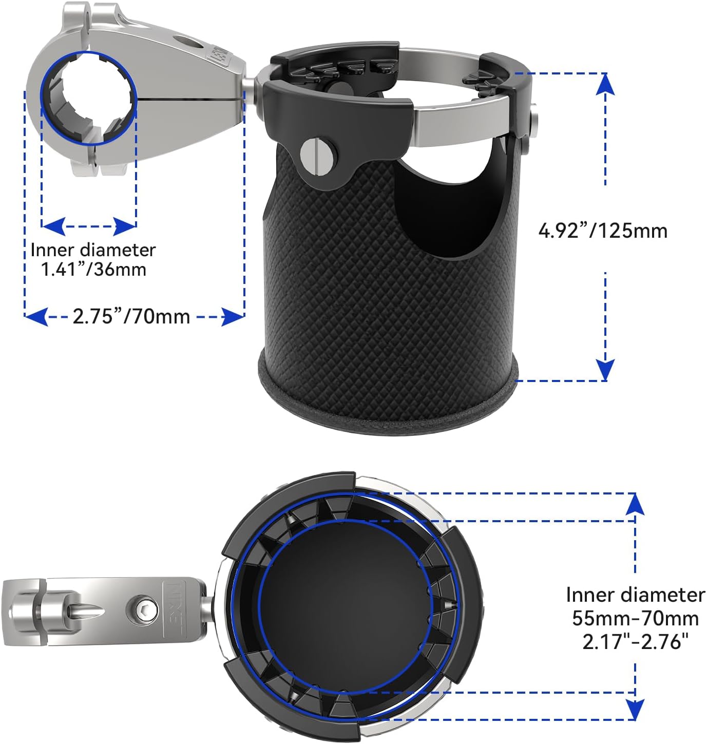 LEXIN C4 Extra Large Motorcycle Cup Holder for Harley Davidson, Max 32oz Drink Holder with 360° Ball Swivel, Aluminum Clamp for 7/8"-1 1/4" Handlebar/Bumper/Pole Mount, Apply for ATV, UTV, Boat, More