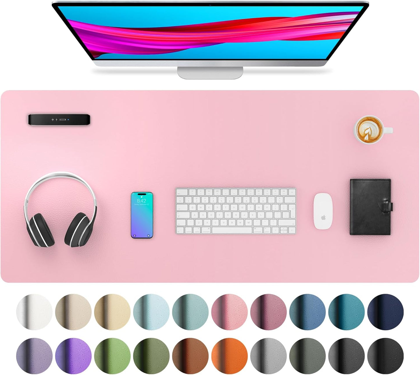 Aothia Leather Office Desk Pad Protector, Non-Slip PU Leather Desk Blotter, Waterproof Laptop Writing Mouse Pad for Office and Home, Black, 31.5" x 15.7" - Colors A