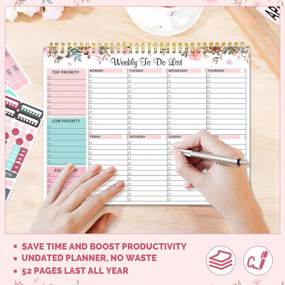 Weekly To Do List Notepad, 8.5''x11'' Weekly Desk Planner with 52 Tear Off Sheets Undated Weekly Planner Habit Tracker & Productivity Organizer for Home School and Work, Light Green