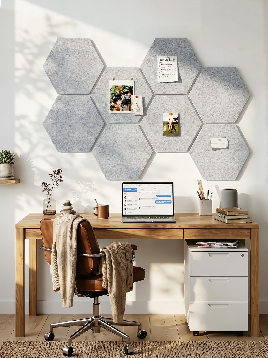 8 Pack Hexagon Felt Bulletin Board Tiles - 12" Large Thick Pin Board for Walls with 30 Push Pins, DIY Boards for Office Home School Decor, Aesthetic Hex Cork Board Alternative