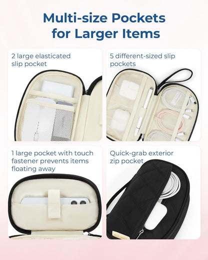 BAGSMART Electronics Organizer Travel Case, Cord Organizer for Women, Travel Cable Bag (Beige)
