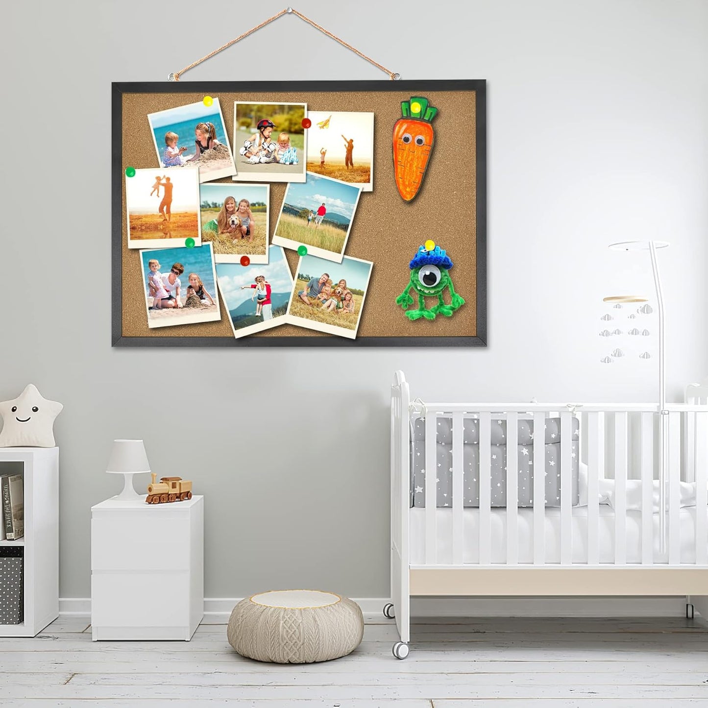 FEBSNOW Cork Board Bulletin Board 15.7 x 12 Inches with Rectangle White Frame Hanging Pin for Office Home Message Board or Vision Board Decoration