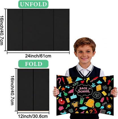 3-Pack Black Trifold Display Boards, 24 x 16 Inches Tri-Fold Corrugated Presentation Boards for Classroom Projects, Science Fairs, Business Events, and Exhibits