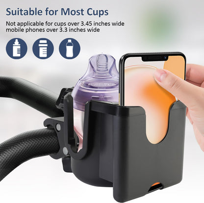 Universal Stroller Cup Holder with Phone Holder, 360°Rotatable Bottle Holder with Strong Clip, Accessories for Stroller, Bike, Wheelchair, Walker, Scooter (UM-SCH-B2409, Large)