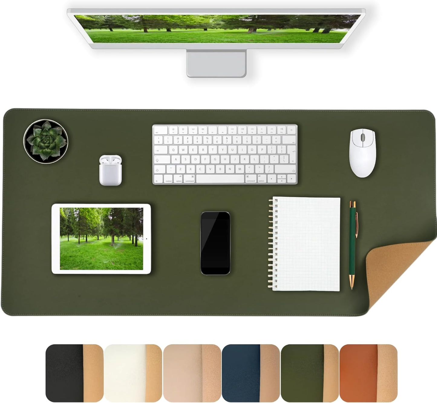 Desk Pad Mat Dual-Sided Natural Cork and PU Leather Non-Slip Water-Resistant Desk Matt for Desktop