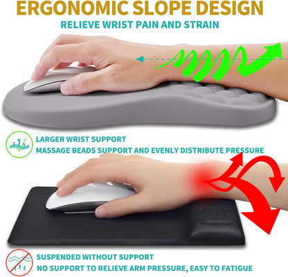 Hokafenle 2 in 1 Ergonomic Mouse Pad Wrist Support & Wrist Rest for Computer Keyboard Set, with Relieve Carpal Tunnel Pain Massage Bulge and Full Memory Gel Design (2In1 Set, Black)