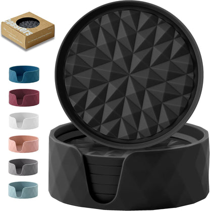 Silicone Coasters for Drinks[4 Pack]- Cup Mat for Tabletop Protection-Non-Slip, Non-Stick, Coffee Table Decor, Great Gift for Any Occasion, Black